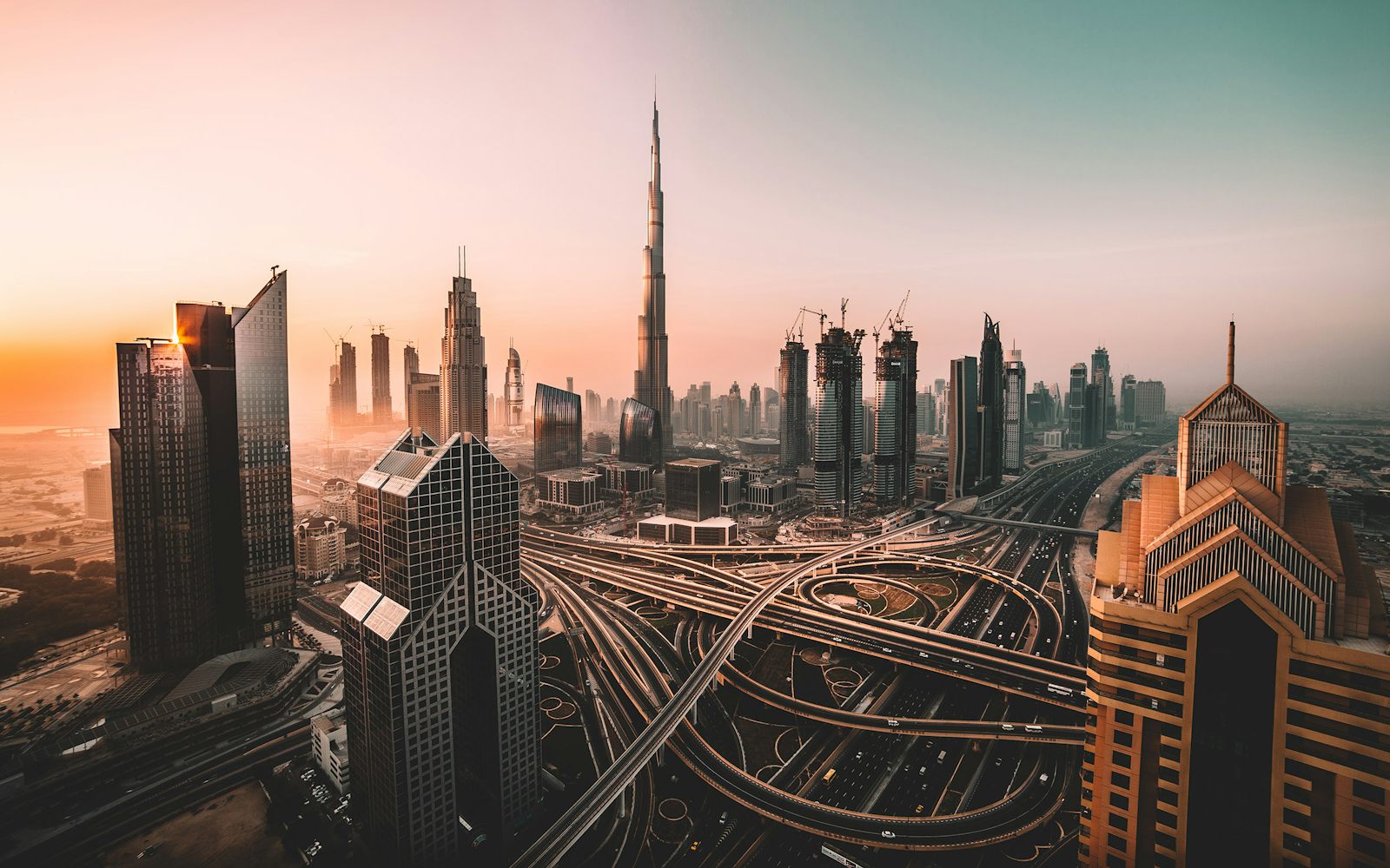 Dubai skyline at golden hour — the city's modern energy and business district